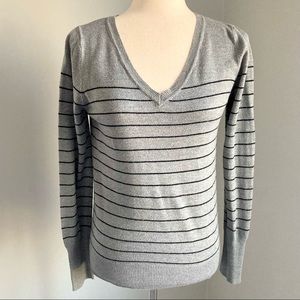 Mossimo Grey Striped V-Neck Sweater